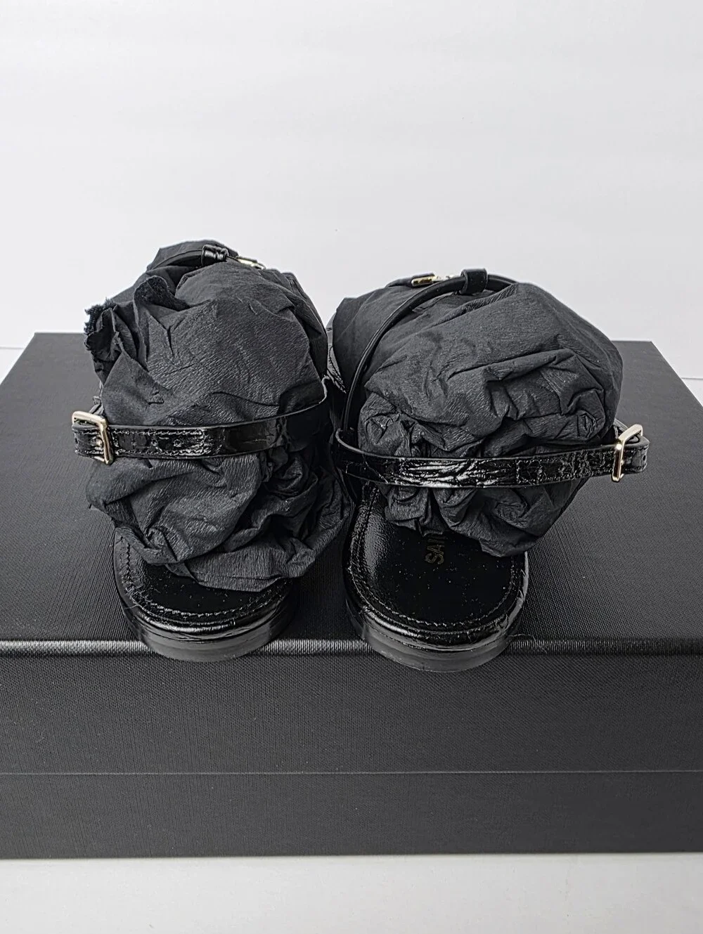 Saint Laurent Cassandra Embossed Croc Flat Sandals Black Size 6.5